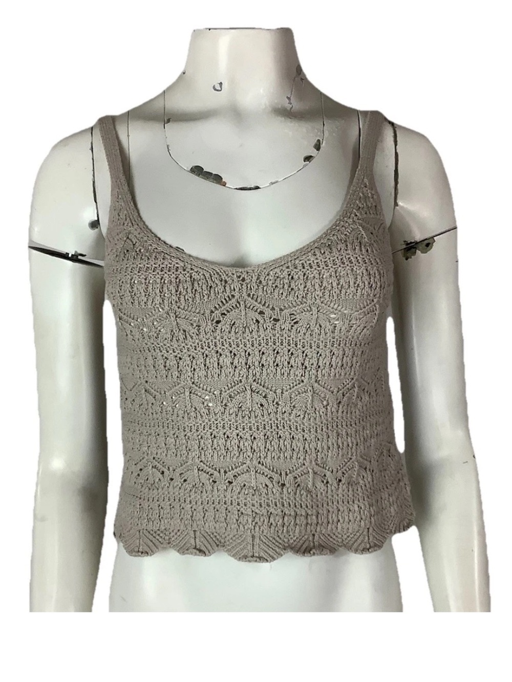 Be Cool LA Sz M/L Crochet Look Knit Cropped Tankini Boho Summer Top Brown